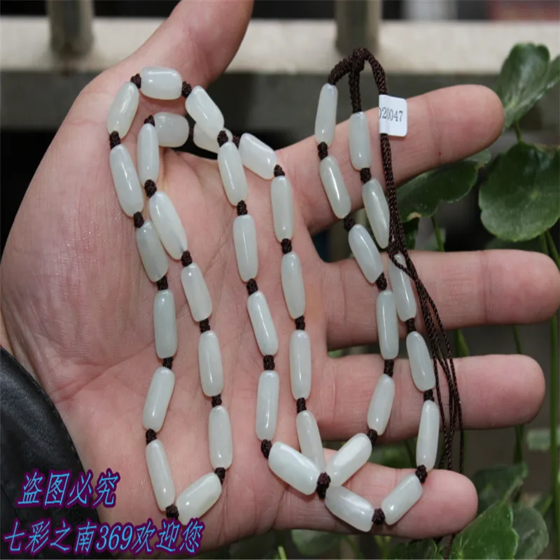 Натуральные семена Hetian нефрита резные белые бусины Нефритовое ожерелье веревка |