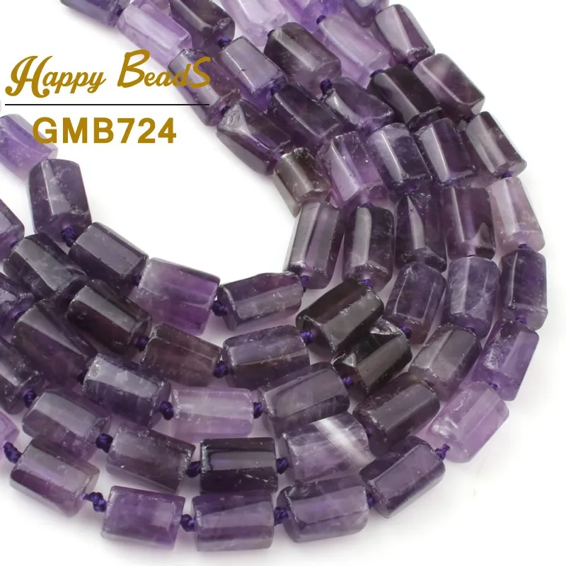 Natural Faceted Purple Amethysts Beads Cylinder Loose Spacer Stone For Jewelry Making DIY Charm Bracelet 7.5&quotInches 8x11mm | Украшения