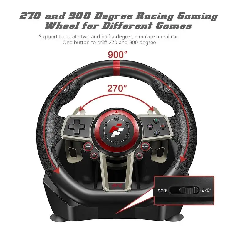 Volante pc Gamepad Controller Gaming Steering Wheel 900° Racing Video Game Vibration For PC/PS3/PS4/Xbox-One/Xbox 360/N-Switc |