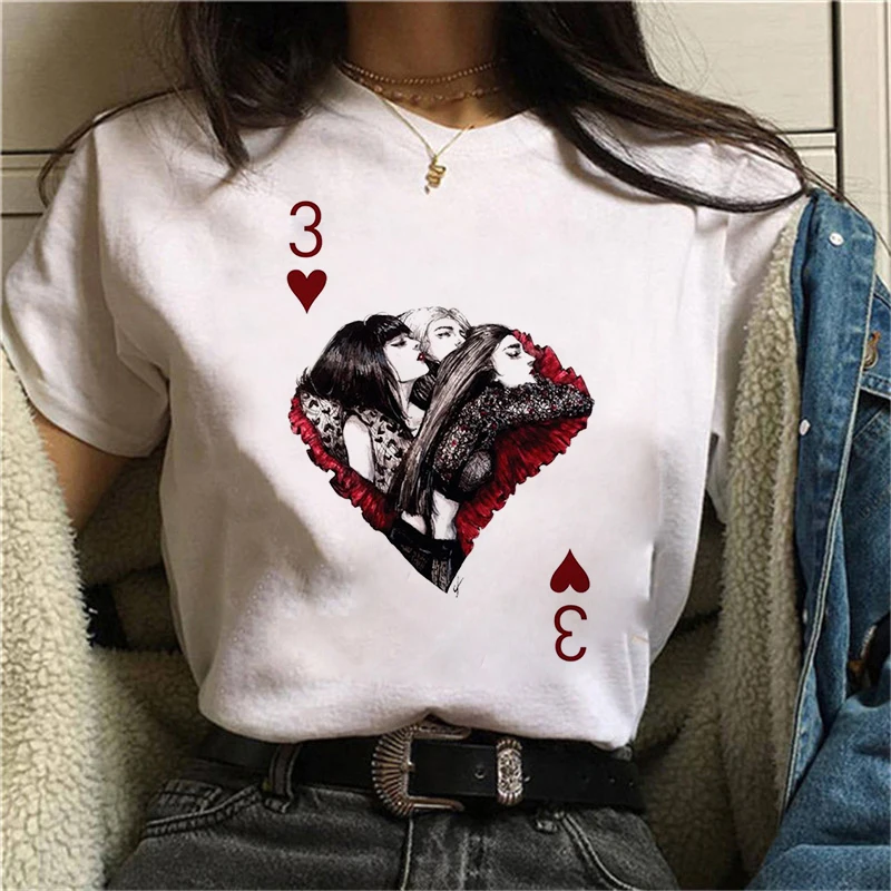 

Korean Style for women Simple casual POKER T-shirt Women Ullzang Cute Aesthetic WHITE T-shirt funny printed T-shirt