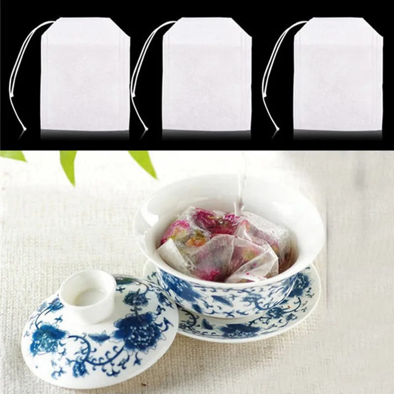 

100 Disposable Tea Bag Filter Bags, Tea Infuser Filter Bags, Silk Thread Sealing Non-woven Spice Filter Bags Kitchen Accessories