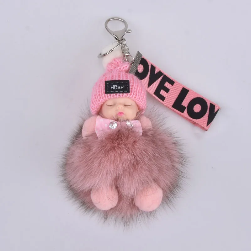 Высокое качество Милая яркая Пышная юбка Спящая кукла брелок для ключей помпон