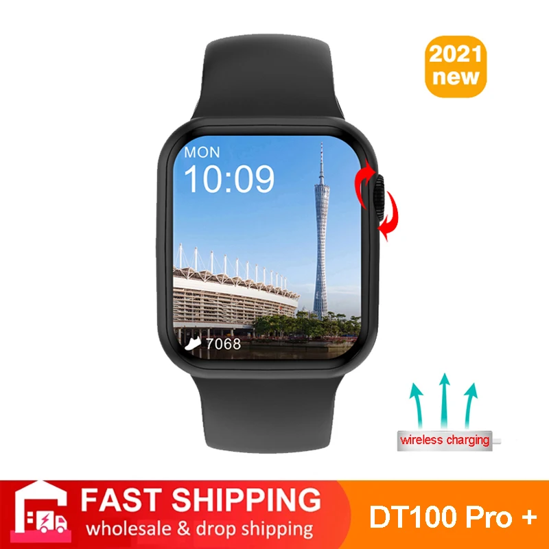 

Смарт-часы DT100 Pro + с Bluetooth-вызовом, Беспроводная зарядка, Раздельный экран, блокировка паролем, Смарт-часы PK IWO 13 Pro W37 W56, новинка 2021