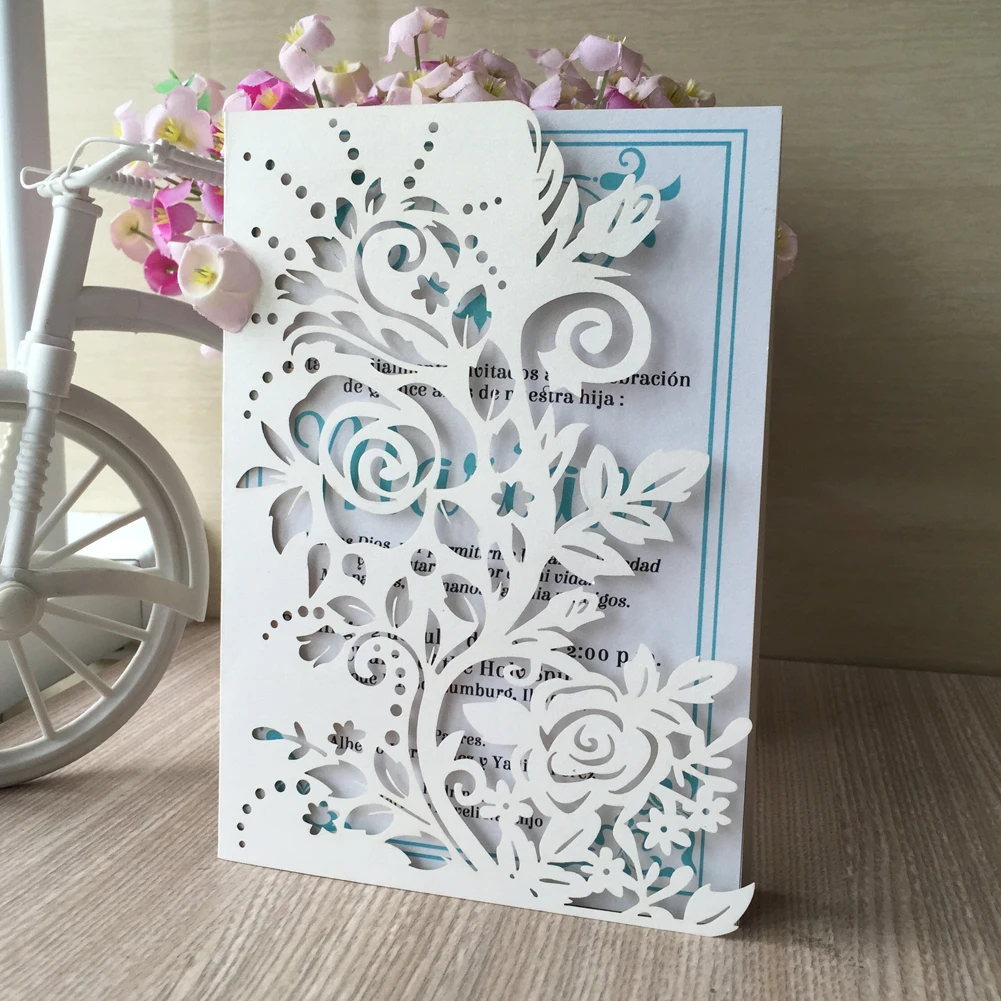 

Free Shipping 30 Gold/Silver/Rose/Champagne/Pink Pearl Dark Blue/Black pearl Hollow Flower laser cut wedding invitation cards