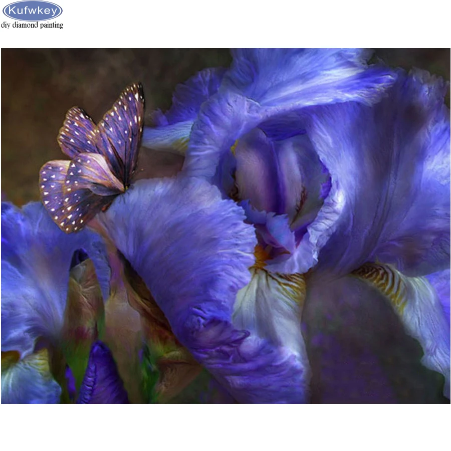 Алмазная 5D Вышивка сделай сам мозаика из круглых страз с фиолетовыми цветами
