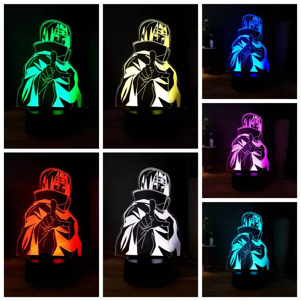 3D иллюзия светодиодный ночник Наруто Саскэ Утиха USB сенсорный пульт