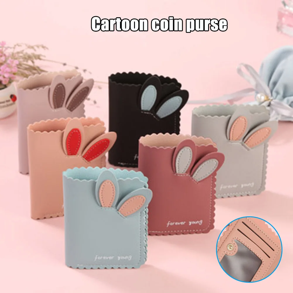

Women Vertical Mini Rabbit Ears Billfold Wallet Card Holder Short Design Leather Purse Girls Clutch Purse Money Bag Handbag