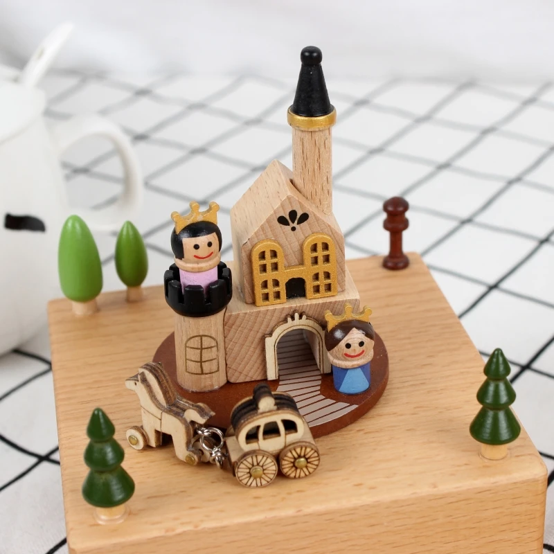 

Advanced Creative Wooden Craft Music Box-Prince and Princess Castle-Birthday T5EC