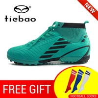 tiebao new arrival ankle football boots outdoor chuteira tf turf soccer shoes breathable socks teenagers sneakers men futbol
