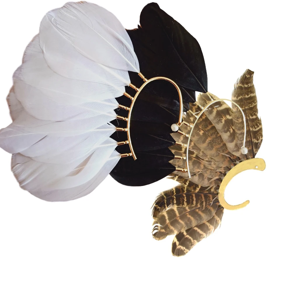 Серьги клипсы унисекс с леопардовым/белым/черным пером винтажные зажимы для ушей