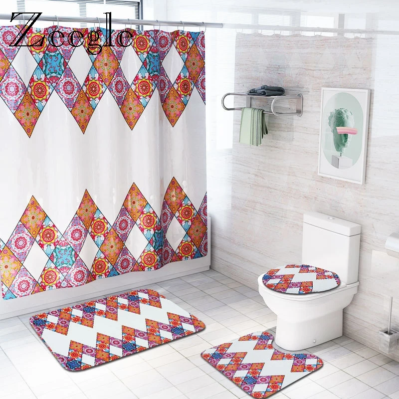 marble pattern shower curtain with bath mat set microfiber toilet carpet bathroom floor mat washable toilet seat cover mat free global shipping