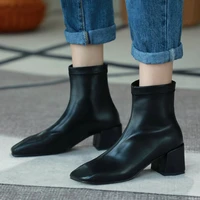 agodor 2020 new winter ankle boots square toe fashion mid block heel ankle booties shoes elegant ladies boots size 34 43