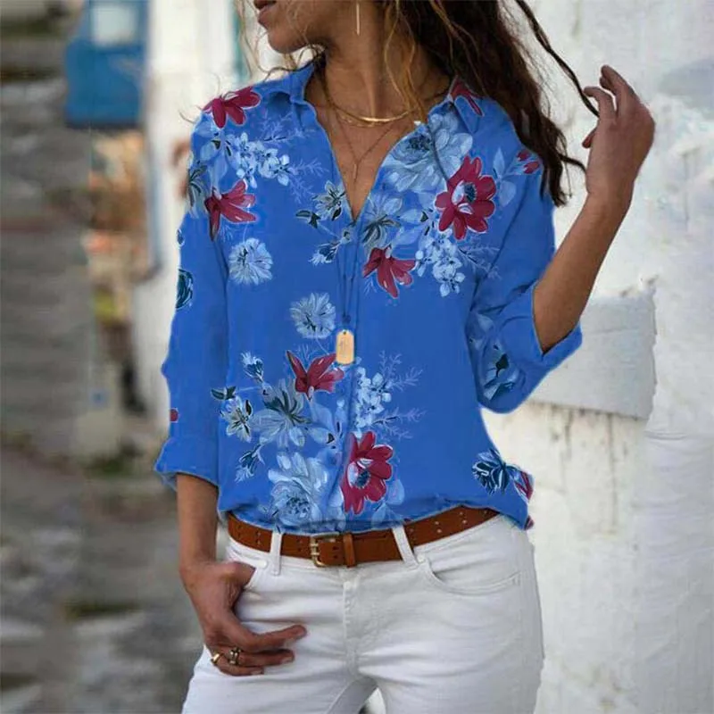 

Long Sleeve Women Blouses 2021 Plus Size Turn-down Collar Blouse Shirt Casual Tops Elegant Work Wear Chiffon Shirts 5XL