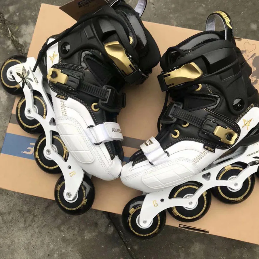 Черный золотой POWERSLIDE S4 профессиональные слалом коньки для взрослых роликовые коньки обувь скольжения коньки