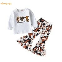 toddler kids baby girls long sleeve print letter top shirts leopard flare pant children fashion clothes set 2pcs 1 6y