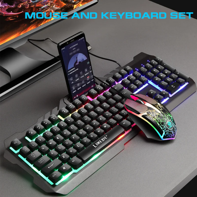 

2021 New Gaming keyboard and Mouse Set USB Wired LED Backlit Mechanical Feel Keyboards with 3200 DPI Gaming Mouse for PC Laptop