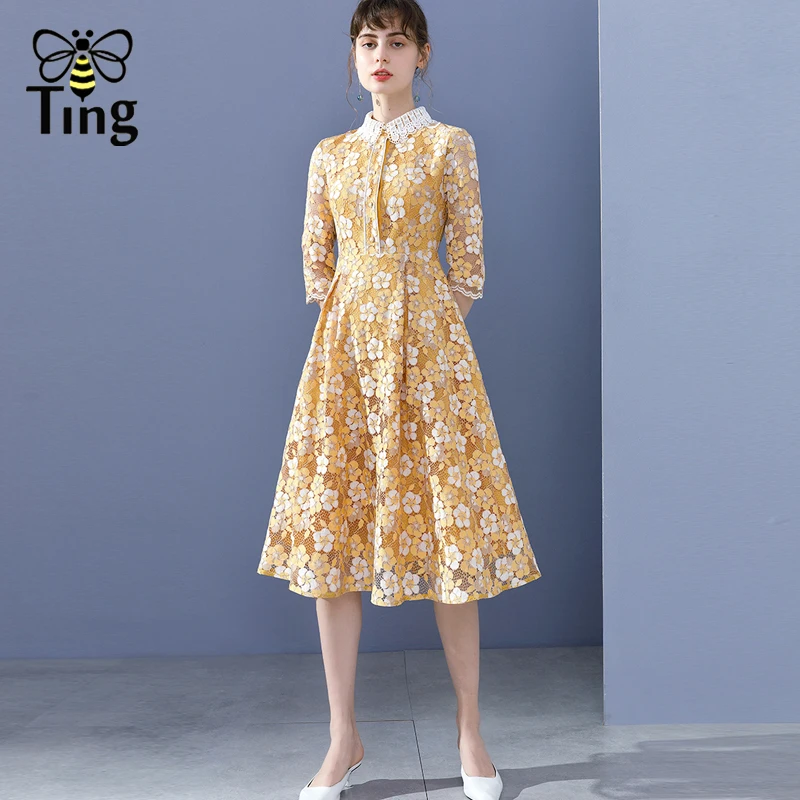 Женское винтажное кружевное платье-миди трапециевидной формы с цветочным