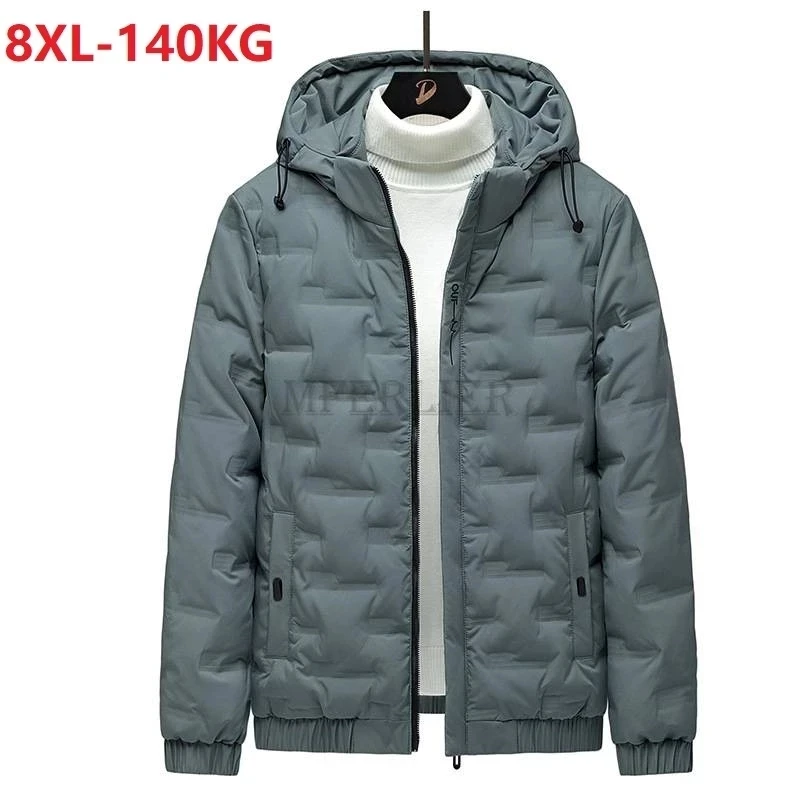 

Высококачественный осенне-зимний мужской серый утиный пуховик с капюшоном толстые теплые куртки верхняя одежда Большие размеры 7XL 8XL пуховик на молнии 52 54