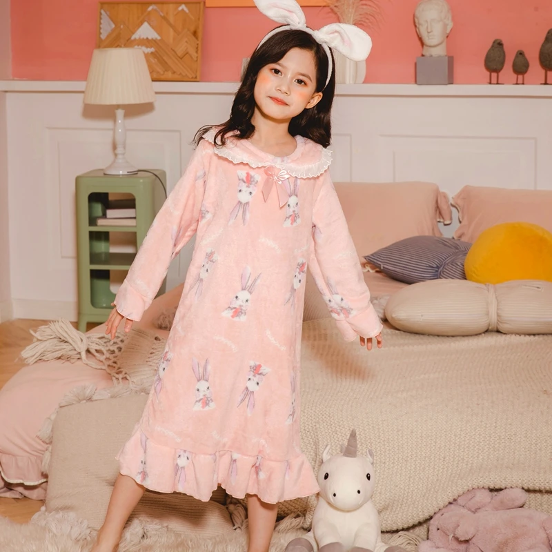 Детская фланелевая ночная рубашка Милая Ночная сорочка принцессы для девочек на