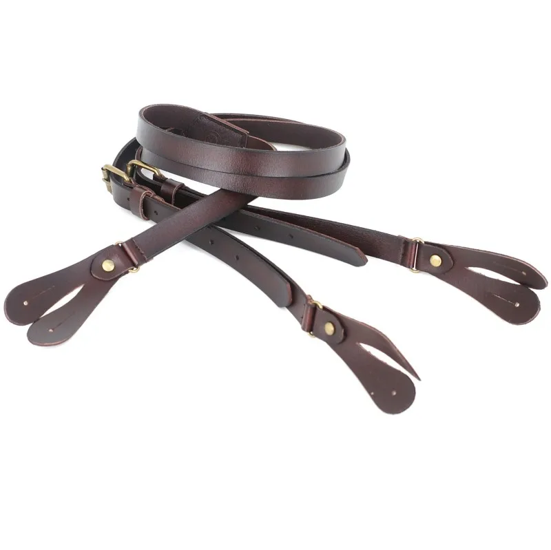 dark brown 1,7 см модные высококачественные мужские подтяжки из натуральной кожи на пуговицах - Цвет: dark brown