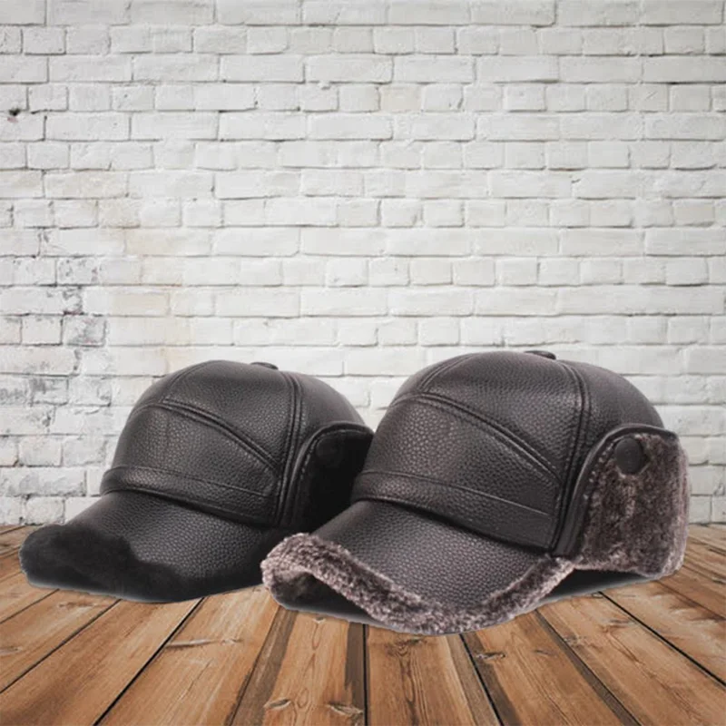 Зимние кожаные шапки модные мужские теплые бейсболки Регулируемые мягкие