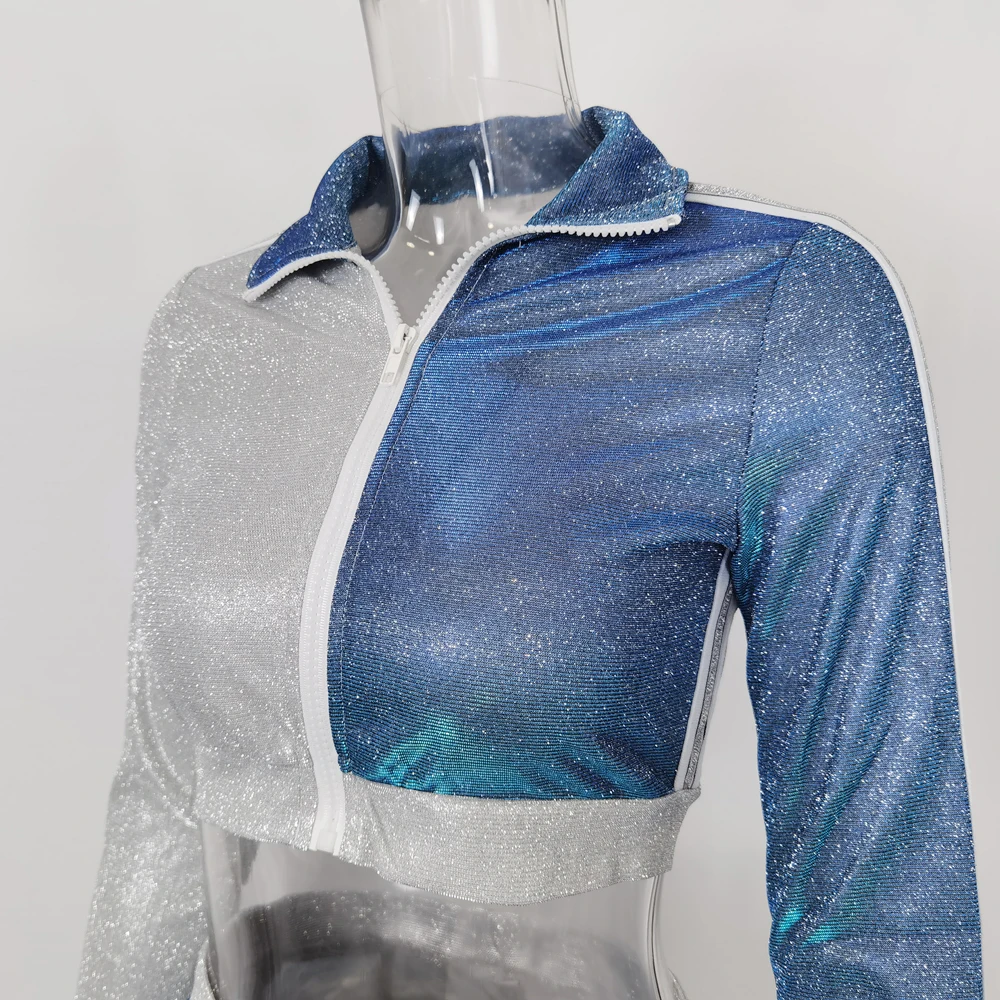 

Karlofea Female Fashion Cropped Jacket Shorts 2 Piece Matching Suit For Women Casual Street Wear Outfits Sparkle Tracksuit Sets