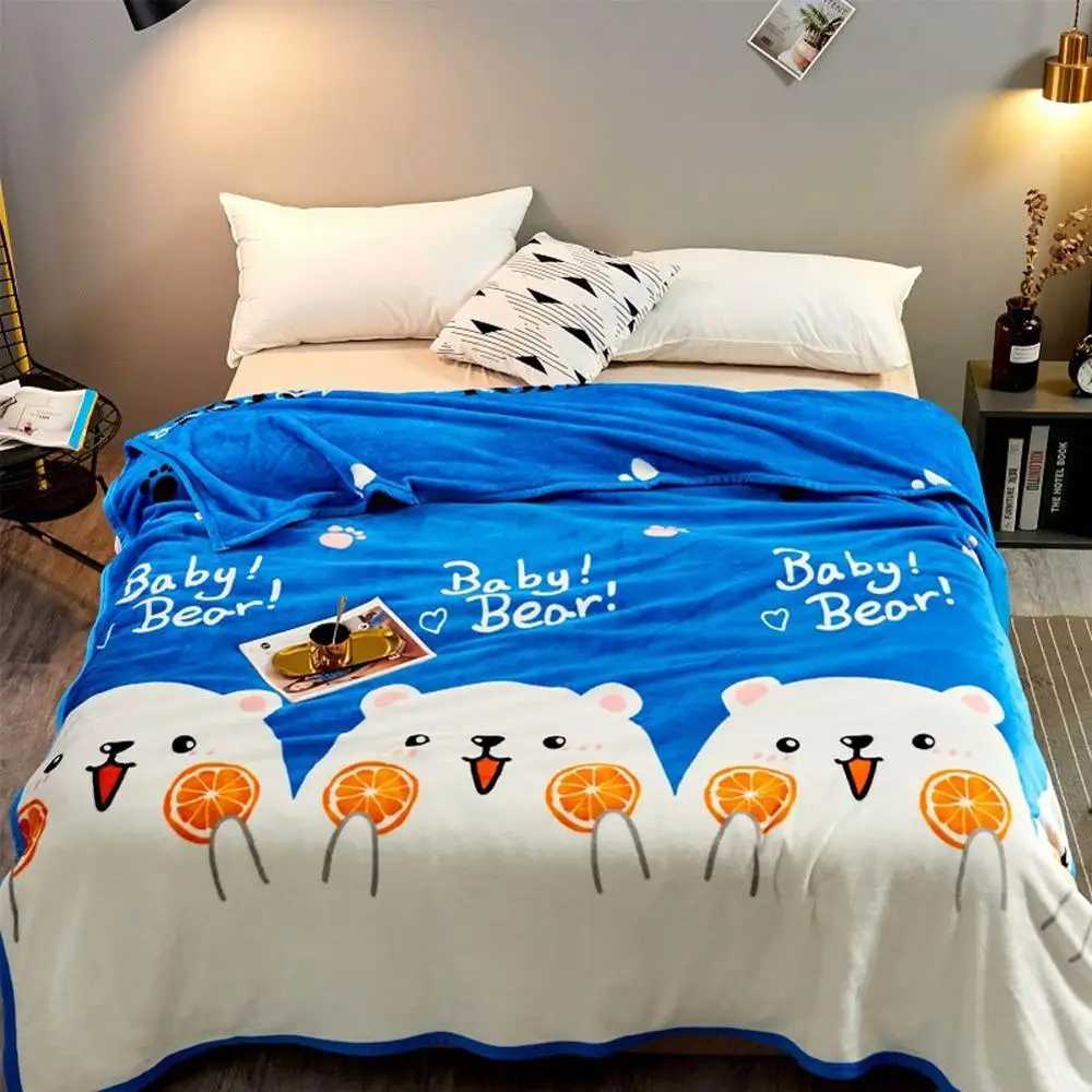 Мультяшные белые медведи синие зимние мягкие двухсторонние одеяла с принтом