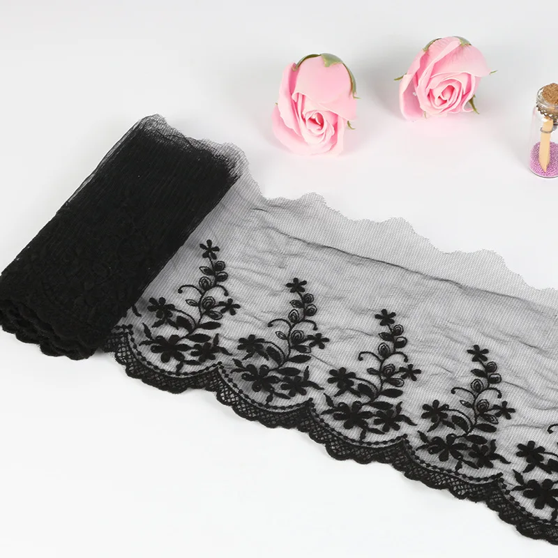 15 ярдов кружевная отделка ткань белые черные цветочные вышитые марлевые