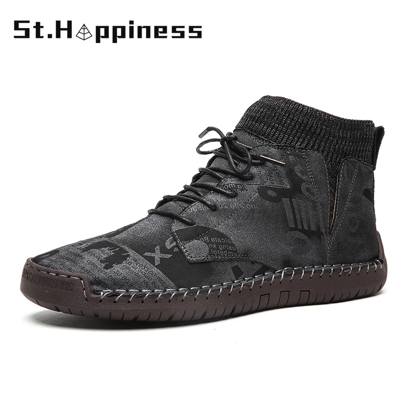 

2021 Brand Men Boots Luxury Leather Ankle Work Boots Handmade Outdoor Waterproof Short Boots