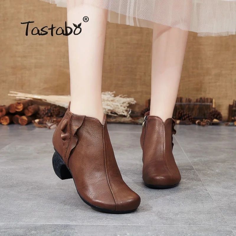 Женские ботинки на высоком каблуке Tastabo черные коричневые красные Винтажные из