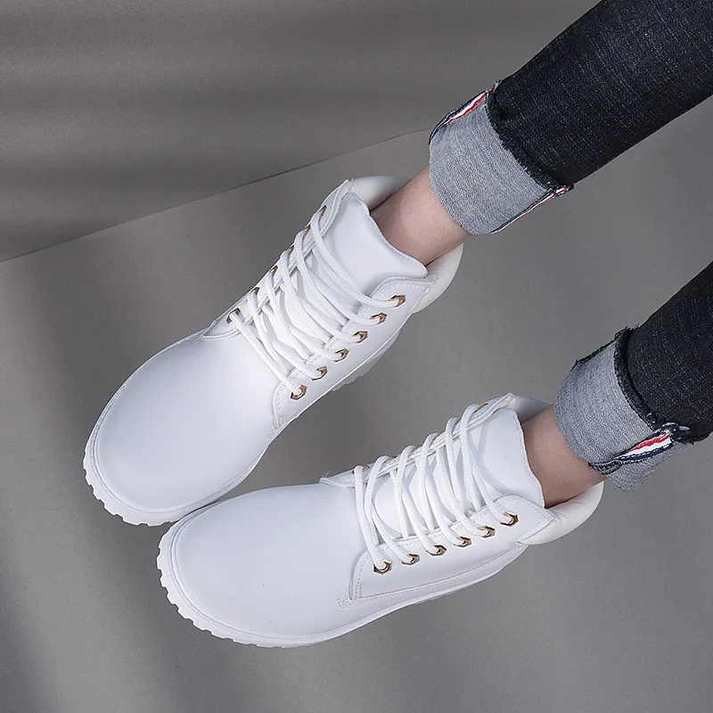 New Women Boots Round Toe Western Retro Ankle Boots Women's Platforn Shoes Femal PU Leather Boot For Women Zapatos Para Mujer