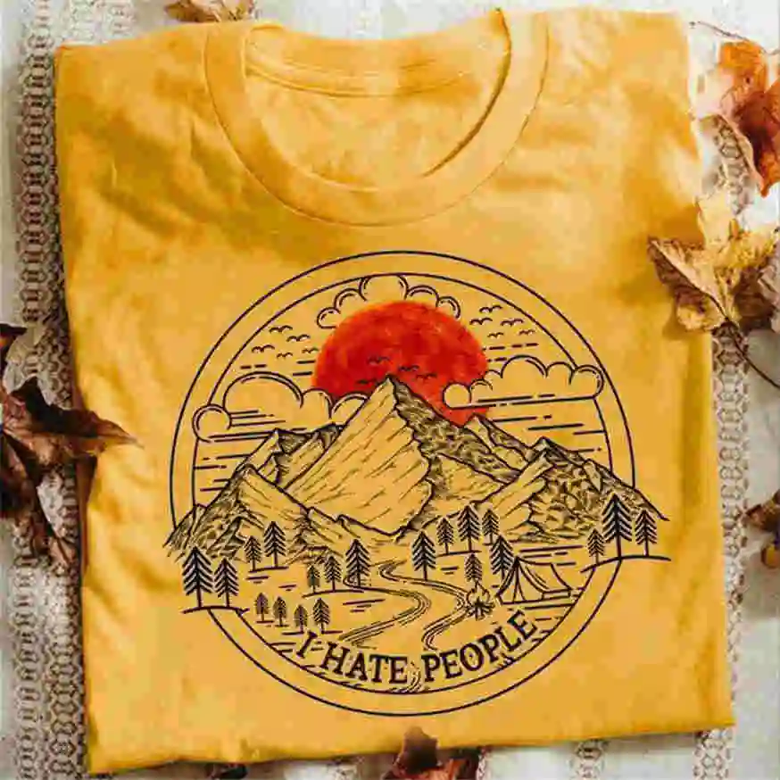 Camping I Hate People футболка Золотая Хлопковая мужская S-6Xl модная классическая стильная
