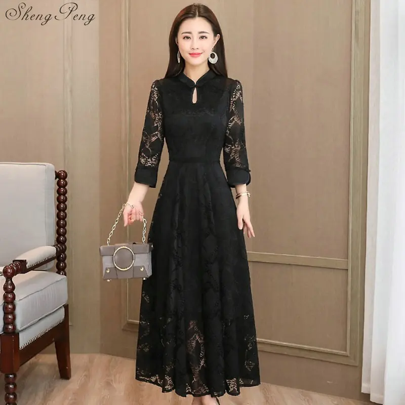 2019 летнее Современное женское короткое Кружевное китайское платье Ципао Qi Pao
