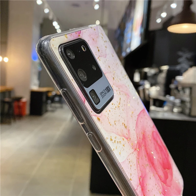 

Bling Gold Foil Marble Glitter Phone Case For Samsung Galaxy Note S20FE Ultra S10E Plus A51 A71 A20 A40 A50 Soft Silicone Cover
