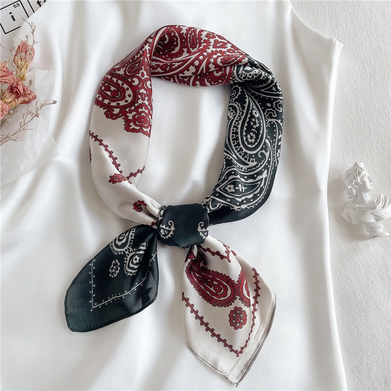 

2021 Square Scarf For Women Silk Shawl Female Headband Retro Print Neckerchief On The Head Wraps Pashmina Foulard Hijab Bandana