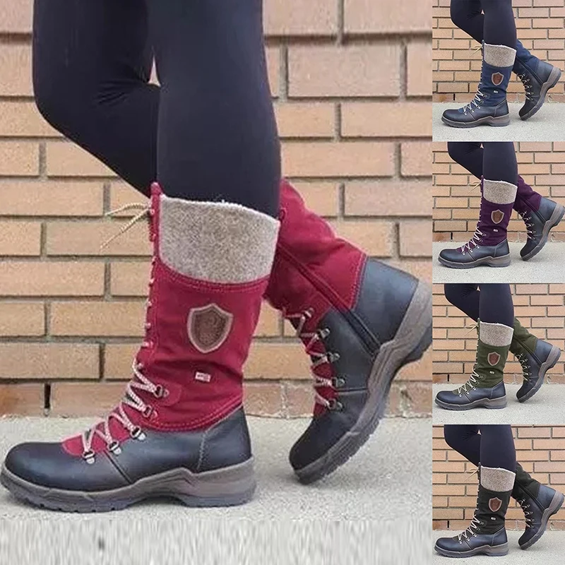 

Women Winter Boots Female Snow Boots Dark Colour Warm Fur Insole Non-slip Outsole Zipper Upper Lace Style Woman Shoes