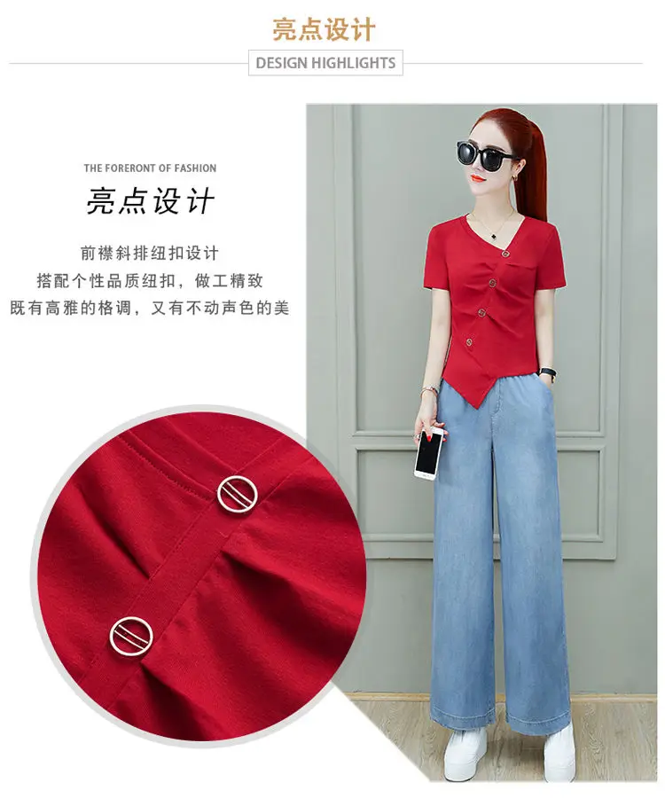

Buttons Irregular T Shirts Female Solid Color Top Sexy Summer Tee Korean Lady Slim Pure Cotton T-shirt Women's Short-sleeve Tops