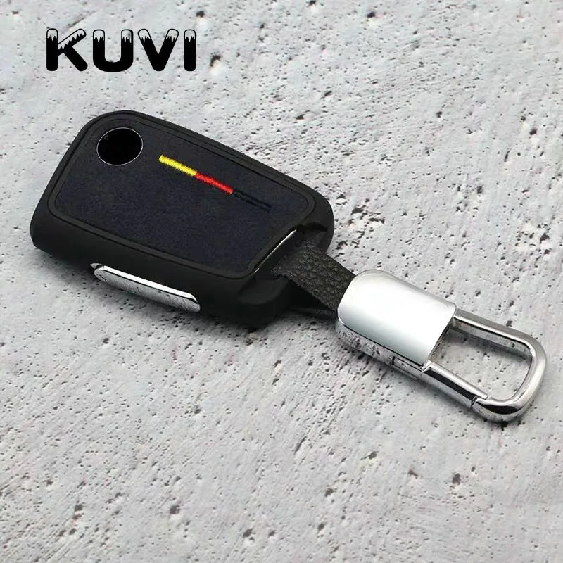 black-keychain1 Замшевые ТПУ ключа автомобиля чехол дистанционный ключ крышка для Volkswagen VW Tiguan MK2 Passat CC B7 B8 для Skoda Superb A7 - Название цвета: black-keychain1