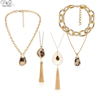 newest design necklaces 2020 leopard print necklace with gold chain leopard epoxy stone tear drop tortoise tassel pendant