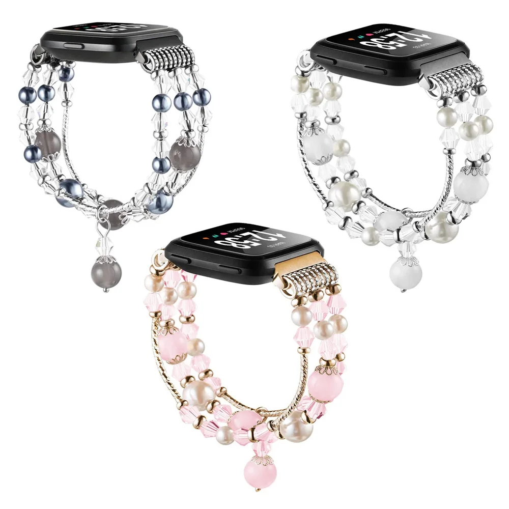 

Bracelet for Fitbit Versa 2 Bands / Fitbit Versa Bands / Fitbit Versa Lite Wristband Beaded Elastic Replacement Bling Watchband