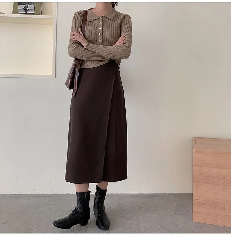 

Autumn A-line Women High Waist Suit Skirt Draped Solid Vintage Casual All-match Elegant Female Office Simple New 2021 Lady Thin