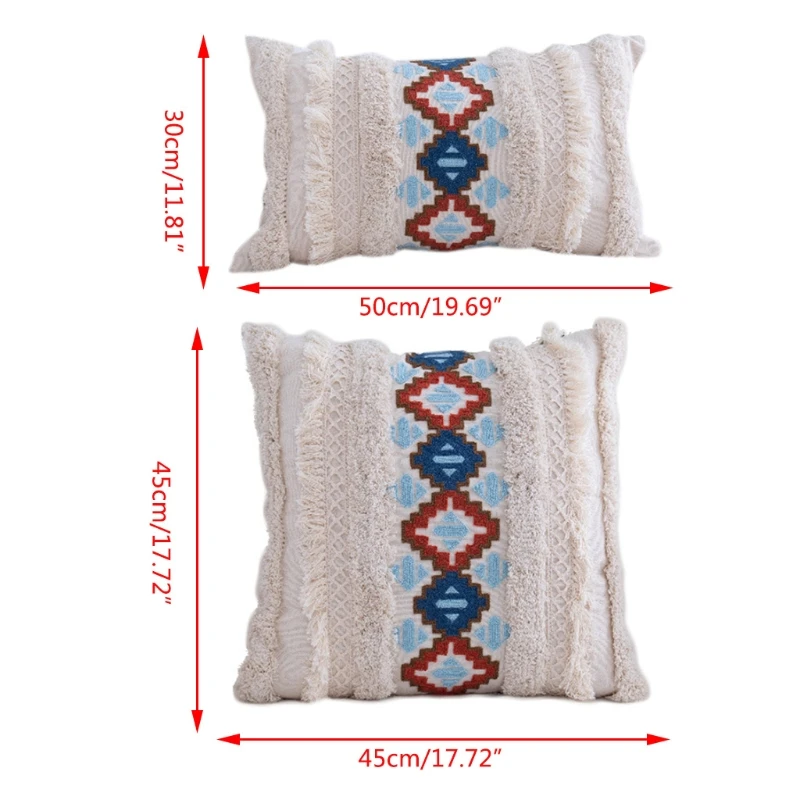 

Handmade Embroidered Tufted Pillow Ethnic Weave Cushion Home Decor Backrest Boho Pillow for Sofa Bed Couch Decorative Home