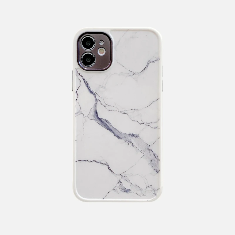 

Soild White Marble Frosting Phone Case For iPhone 11 12 Pro X XR XS Max SE2 7 8 Plus Shockproof TPU Soft Lens Protective Cover