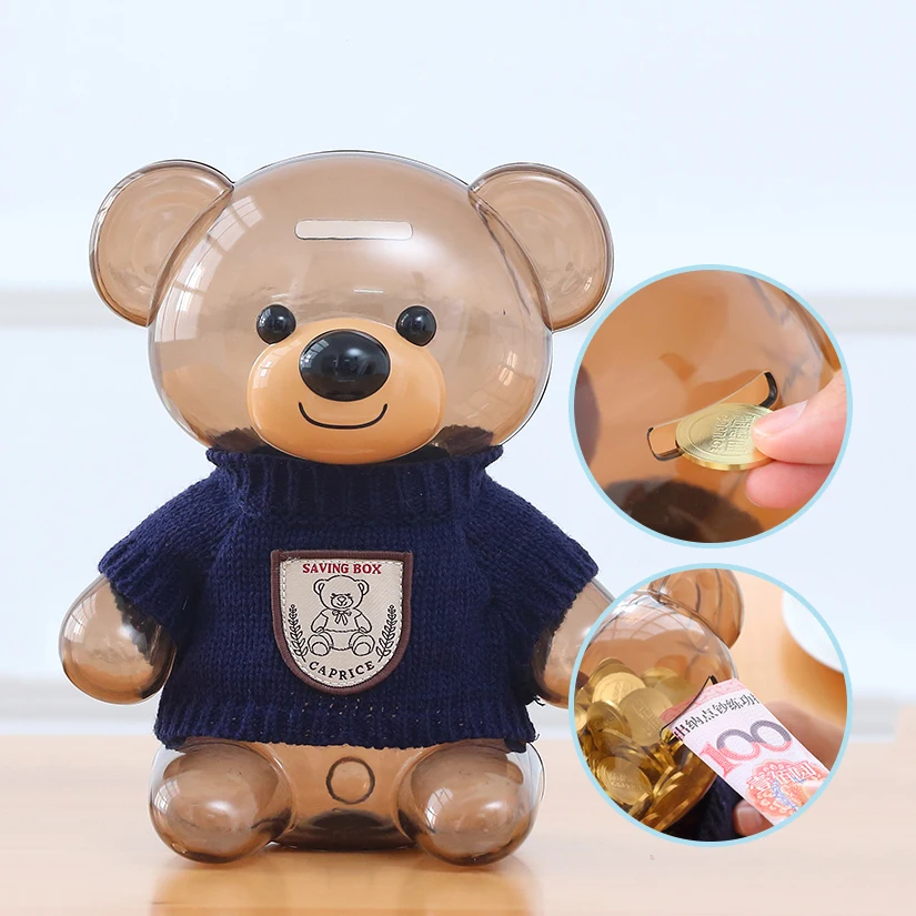 

Aqumotic Cute Bear Piggy Bank Coin Money Saving Jar Coins Storage Box Decoration Tool for USD EURO GBP Money Boy Toy Girl