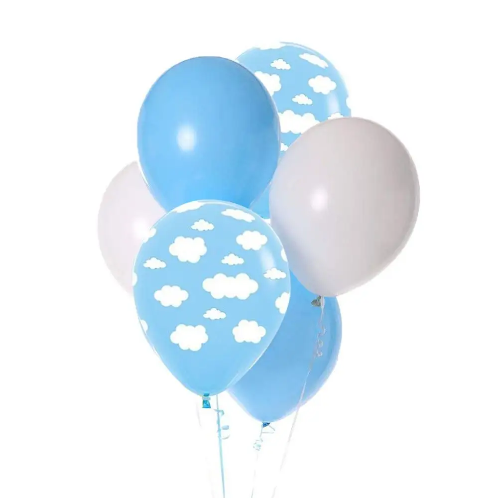 Синие и белые воздушные шарики с нарисованными облаками 12 дюймов игрушечным