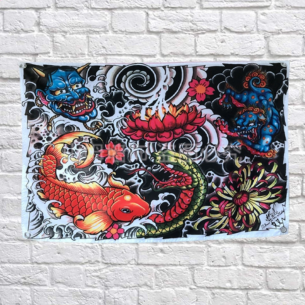 Тату-баннеры HANNYA на карпа Висячие флажки в японском стиле укиё-э наклейки стену