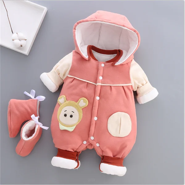Baby clothing sets winter newborn baby girls cartoon cotton thick velvet hoodies+bib pants 2pcs for toddler boys warm suit | Детская
