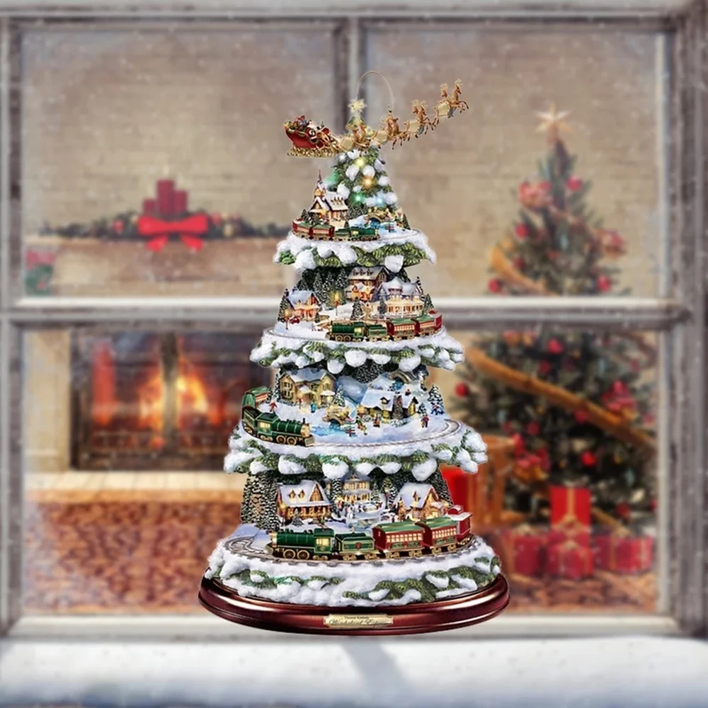 Рождественская елка вращающийся Скульптура украшения в виде поезда вставить