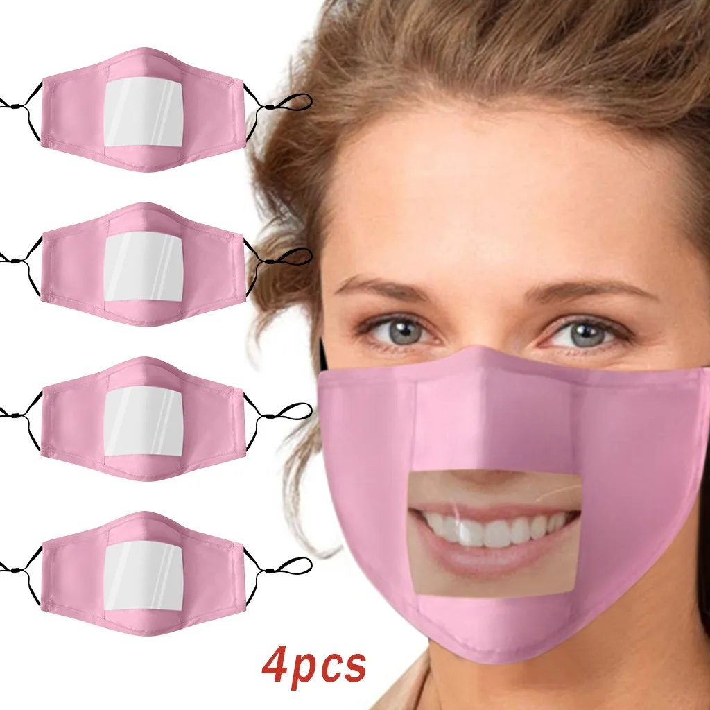 4PC Solid Mask With Clear Window Visible Expression Face Cover For Deaf Mute People Outdoor Breathing Fashion Cycling | Спорт и