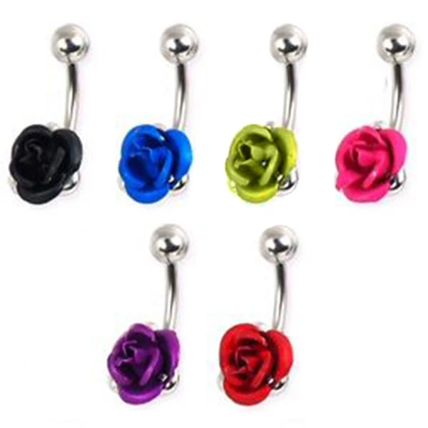 Горячая Нержавеющая сталь с цветочным принтом розы для пирсинга пупка кольца